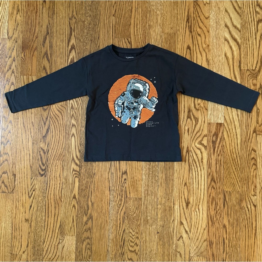 VERTBAUDET - Astronaut Top with Reversible Sequins - grey dark solid with design